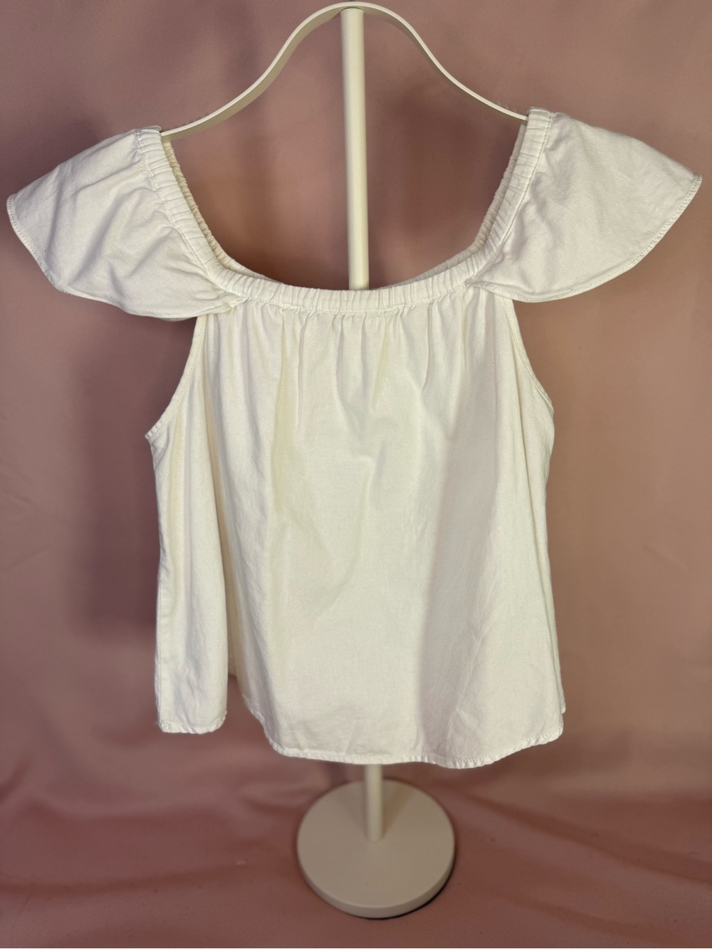 Madewell - 100% Cotton White Off-Shoulder Ruffle Sleeve Babydoll Top - Size S